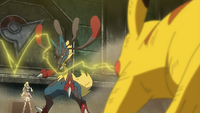 Tập 848: Trận đấu hội quán shala! Pikachu VS Mega Lucario!!